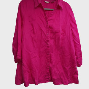 Richard Malcolm Linen Pink Button Down 3/4 Sleeves Blouse Size 1X‎